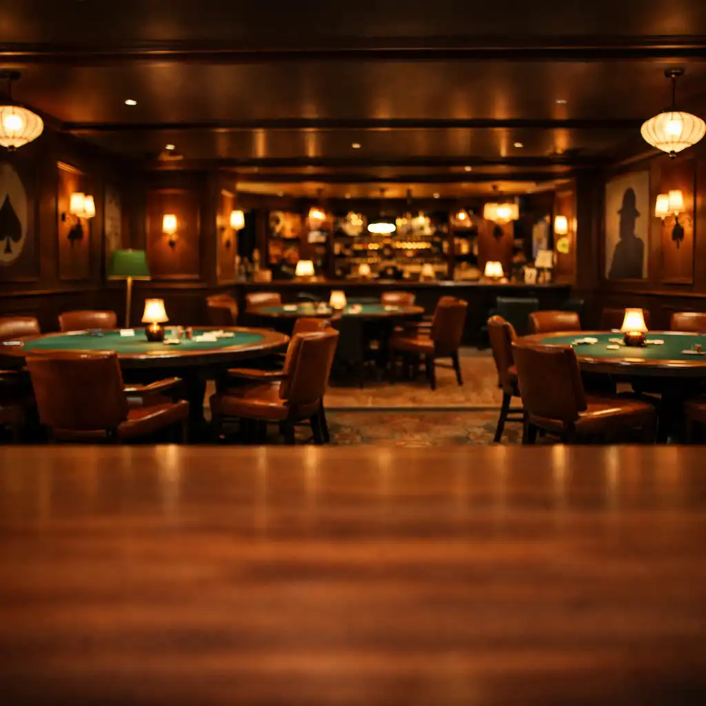 The Card Lounge at Fortune & Table with dedicated poker tables in a warm, moody clubhouse setting